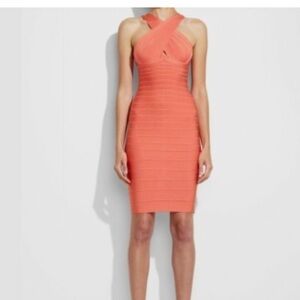 Herve Leger Strapless Dress in Coral